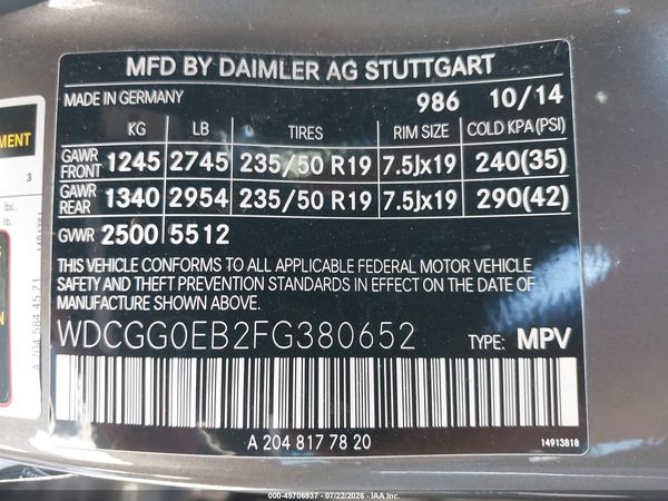 2015 MERCEDES-BENZ GLK 250 BLUETEC 4MATIC