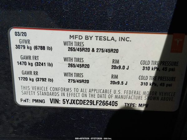 2020 TESLA MODEL X