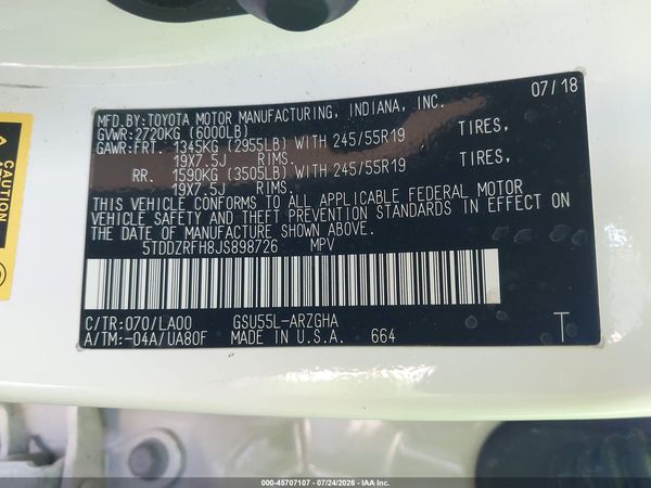 2018 TOYOTA HIGHLANDER LIMITED PLATINUM