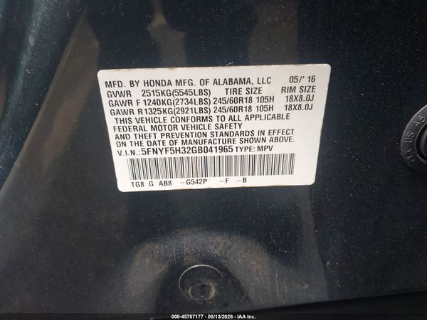 2016 HONDA PILOT EX