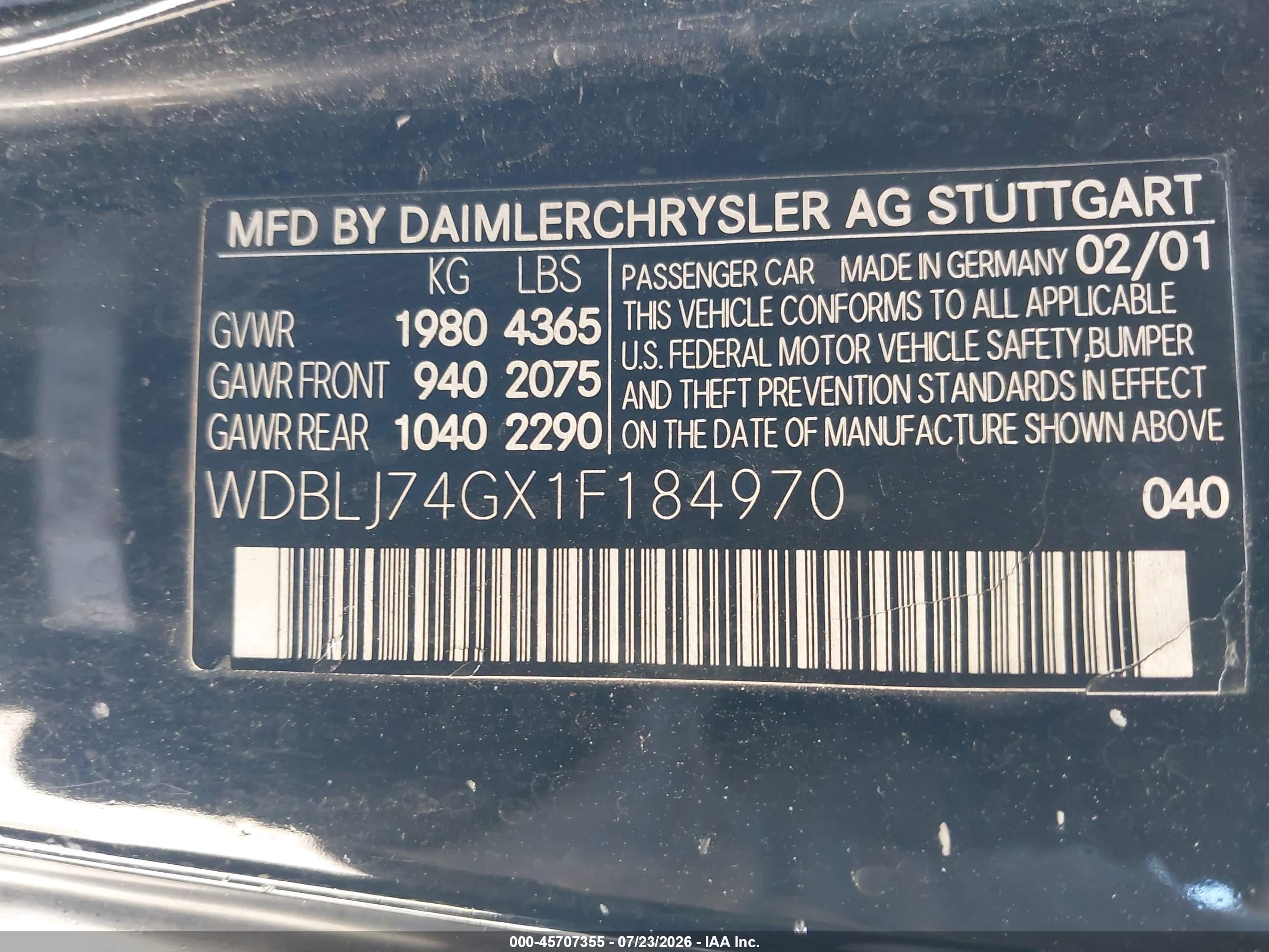 2001 MERCEDES-BENZ CLK 55 AMG CLK55 AMG