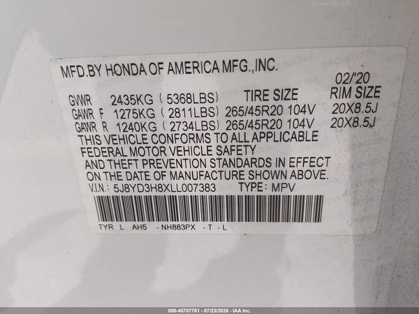 2020 ACURA MDX ADVANCE PACKAGE