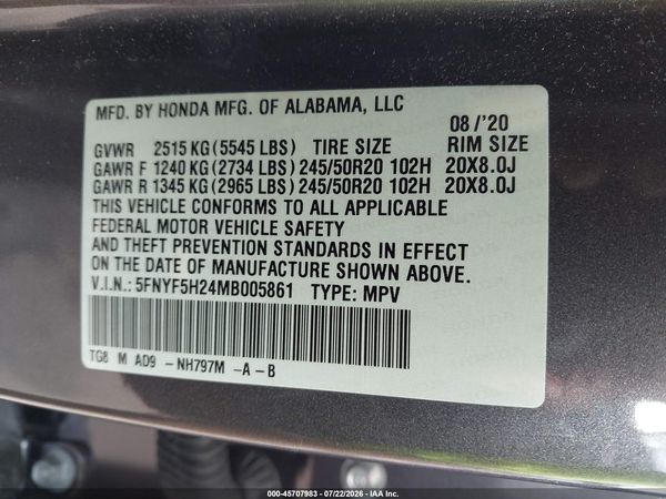 2021 HONDA PILOT 2WD SPECIAL EDITION