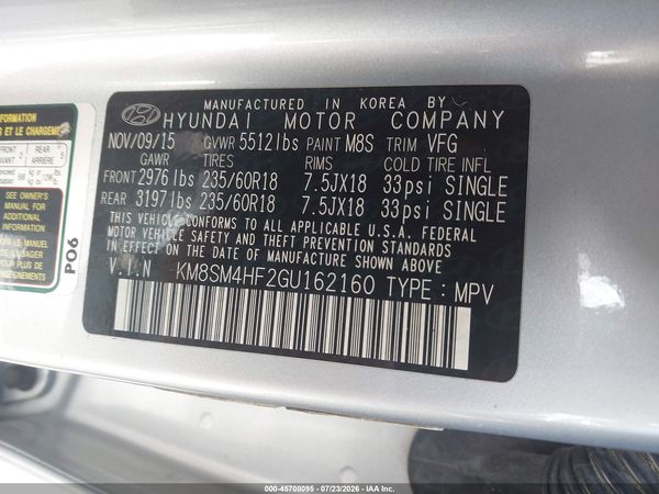 2016 HYUNDAI SANTA FE SE