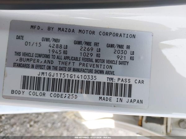 2016 MAZDA MAZDA6 I TOURING