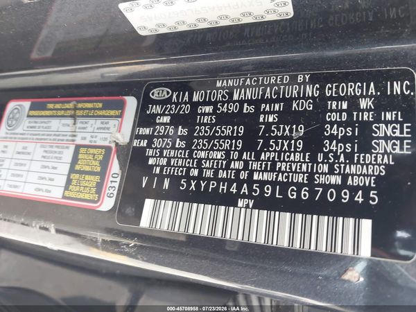 2020 KIA SORENTO 3.3L EX