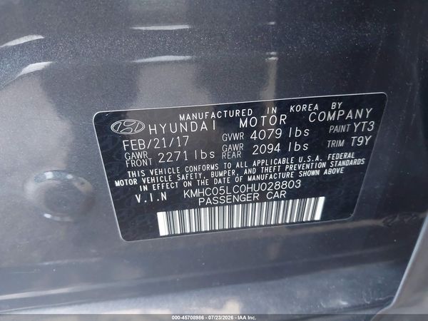 2017 HYUNDAI IONIQ HYBRID LIMITED