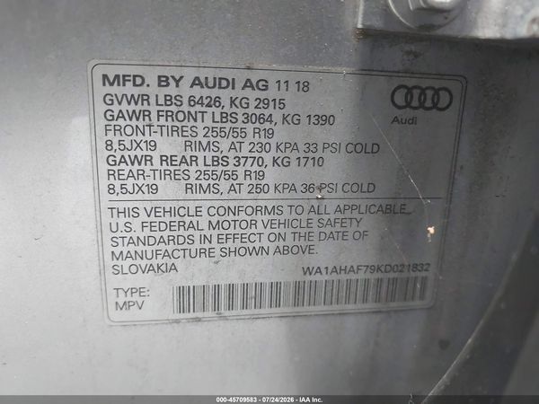 2019 AUDI Q7 45 PREMIUM/45 SE PREMIUM