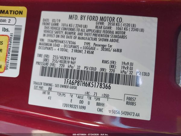 2019 FORD MUSTANG ECOBOOST PREMIUM