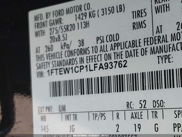 2020 FORD F-150 LARIAT/XL/XLT