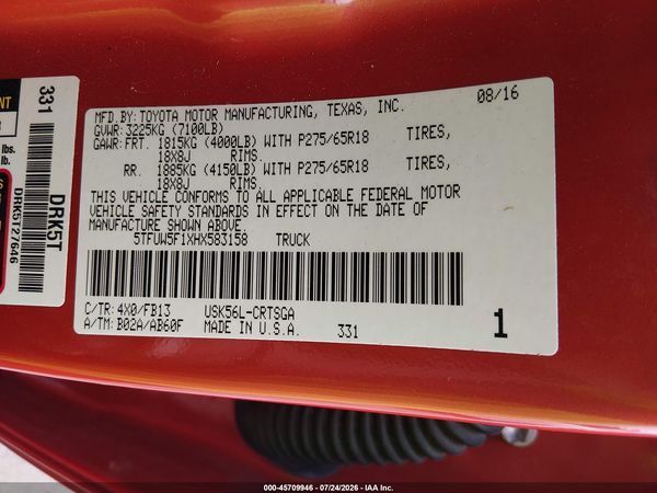 2017 TOYOTA TUNDRA SR5 5.7L V8