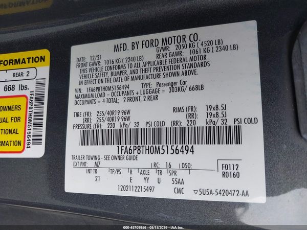 2021 FORD MUSTANG ECOBOOST FASTBACK