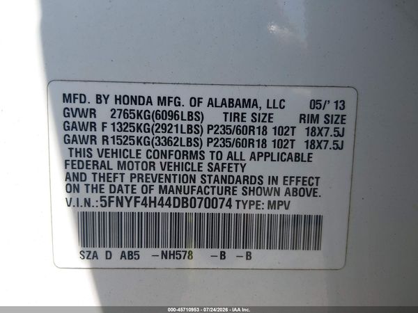 2013 HONDA PILOT EX