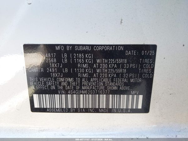 2025 SUBARU CROSSTREK LIMITED — I9