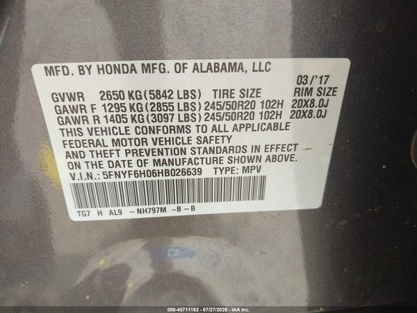 2017 HONDA PILOT ELITE