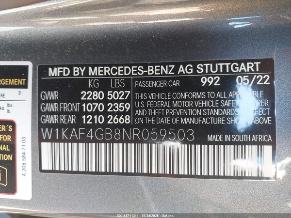 2022 MERCEDES-BENZ C 300 SEDAN