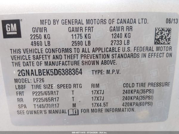 2013 CHEVROLET EQUINOX LS — I9