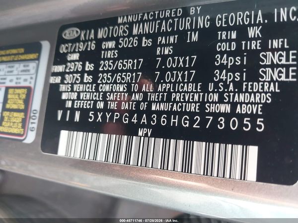 2017 KIA SORENTO 2.4L LX