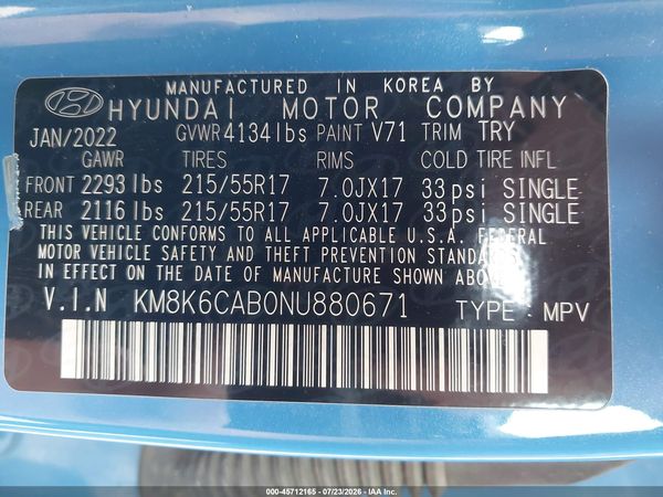 2022 HYUNDAI KONA SEL