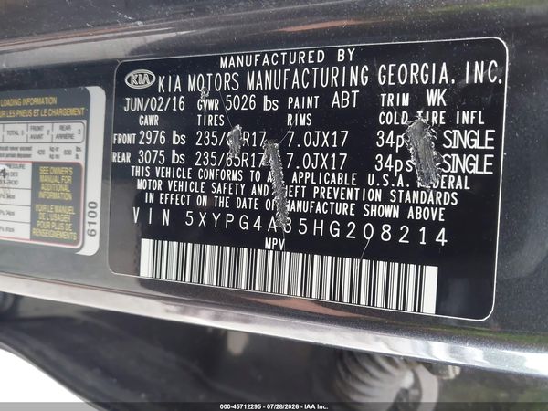 2017 KIA SORENTO 2.4L LX