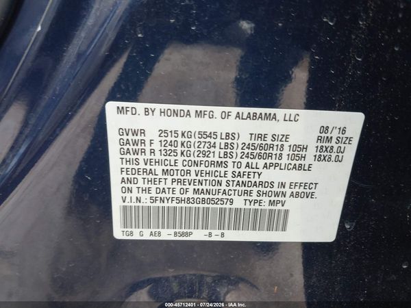 2016 HONDA PILOT EX-L