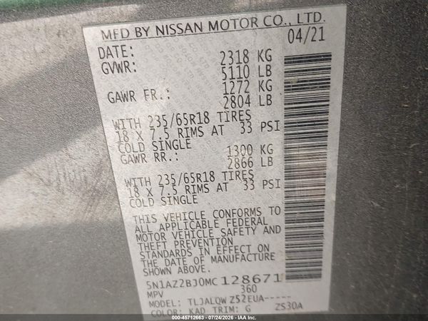 2021 NISSAN MURANO SV FWD