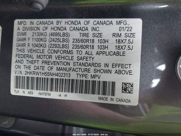 2022 HONDA CR-V 2WD EX