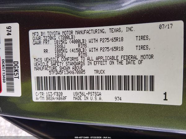 2017 TOYOTA TUNDRA SR5 5.7L V8