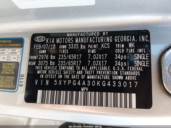 2019 KIA SORENTO 2.4L LX