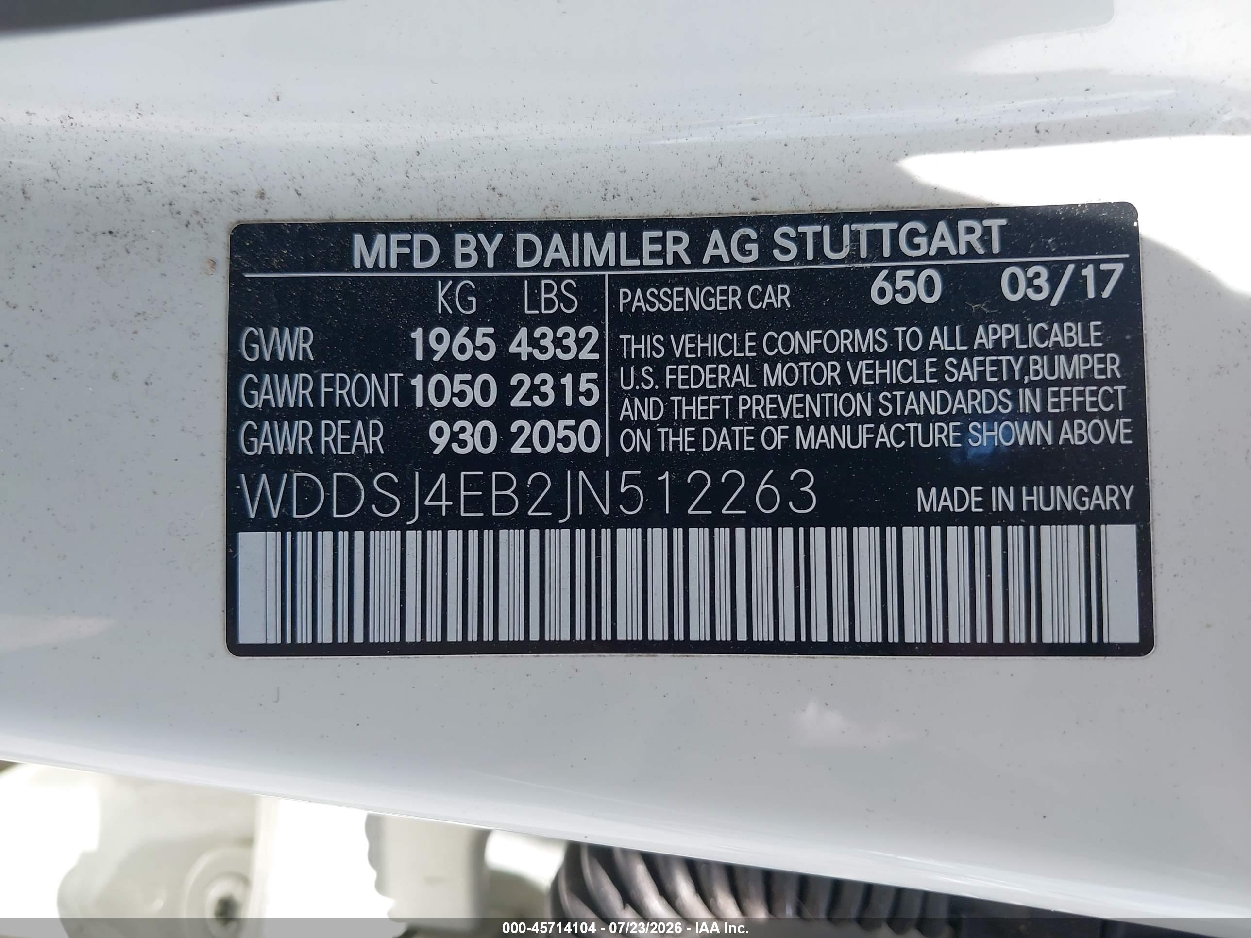 2018 MERCEDES-BENZ CLA 250 CLA250