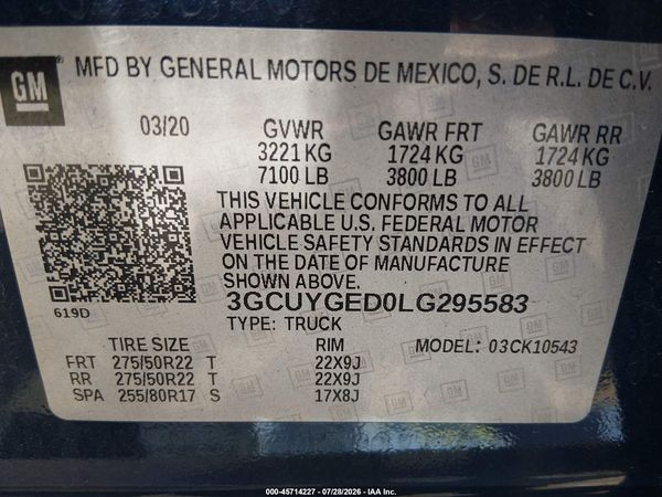 2020 CHEVROLET SILVERADO 1500 4WD  SHORT BED LTZ — I9