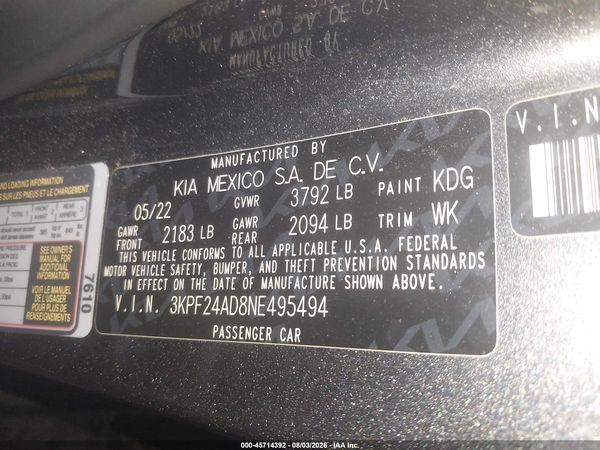 2022 KIA FORTE LXS