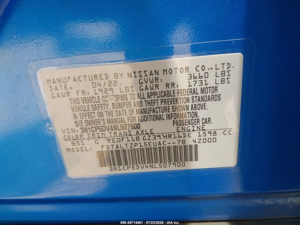 2022 NISSAN KICKS SR XTRONIC CVT — I9
