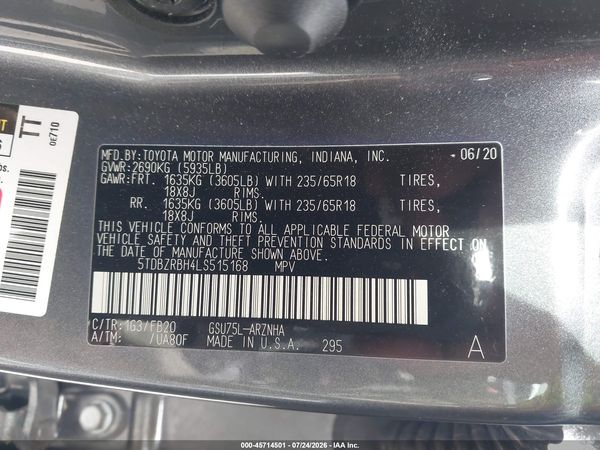 2020 TOYOTA HIGHLANDER LE