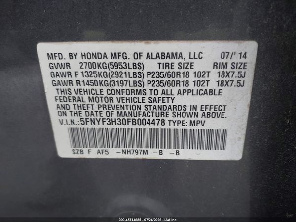 2015 HONDA PILOT SE
