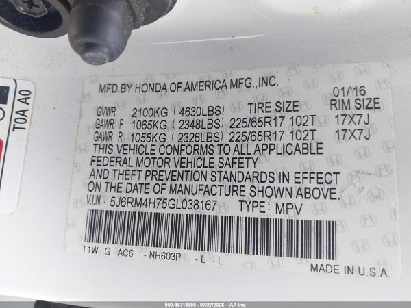 2016 HONDA CR-V EX-L