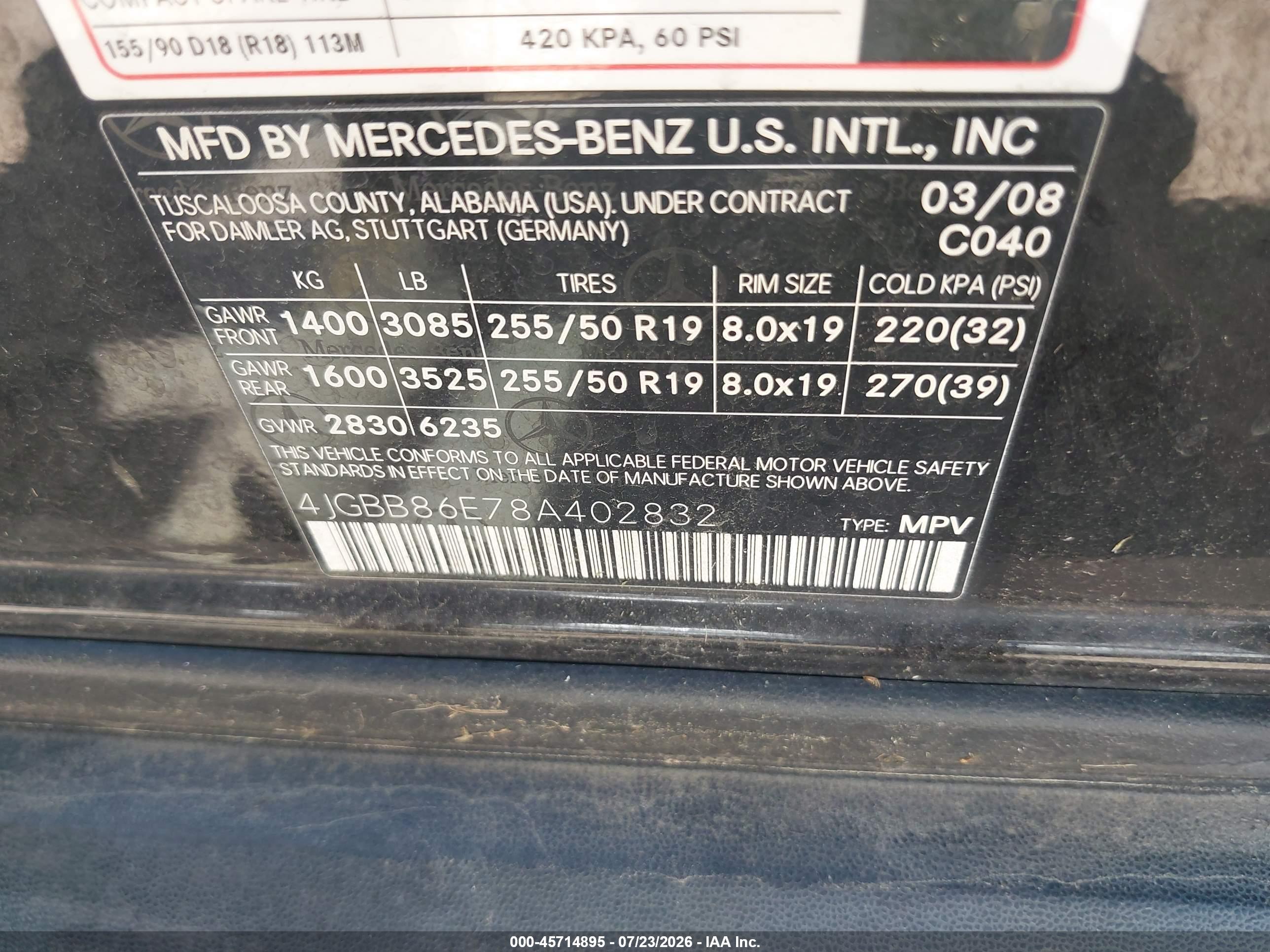 2008 MERCEDES-BENZ ML 350 ML550 4 MATIC