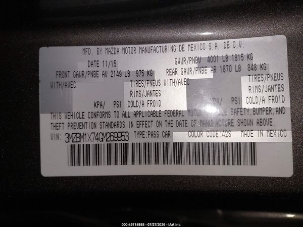 2016 MAZDA MAZDA3 I GRAND TOURING