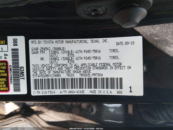 2019 TOYOTA TACOMA SR