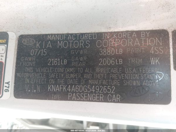 2016 KIA FORTE LX