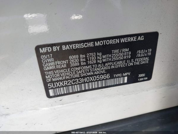 2017 BMW X5 SDRIVE35I — I9