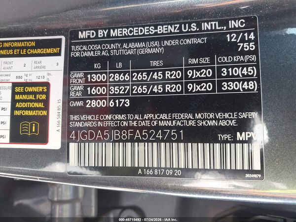 2015 MERCEDES-BENZ ML 350 ML350