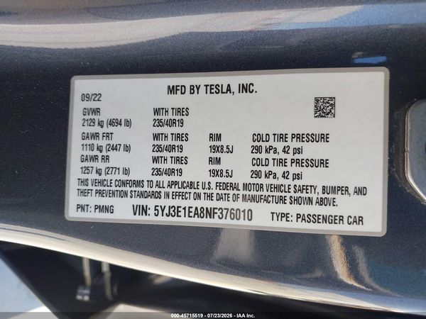 2022 TESLA MODEL 3 REAR-WHEEL DRIVE