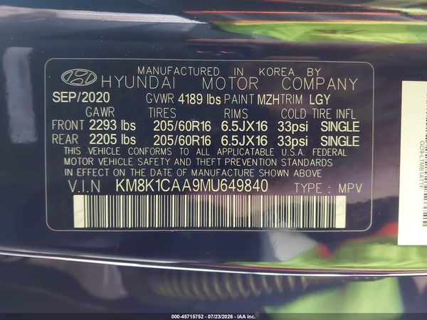 2021 HYUNDAI KONA SE