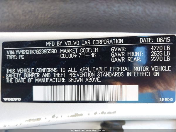 2016 VOLVO S60 T5 PREMIER