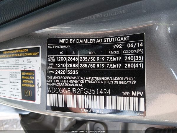 2015 MERCEDES-BENZ GLK 350 4MATIC