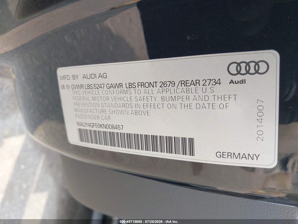 2019 AUDI S5 3.0T PREMIUM PLUS