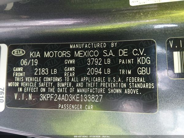 2019 KIA FORTE LXS