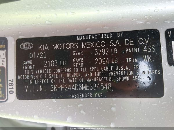 2021 KIA FORTE LXS