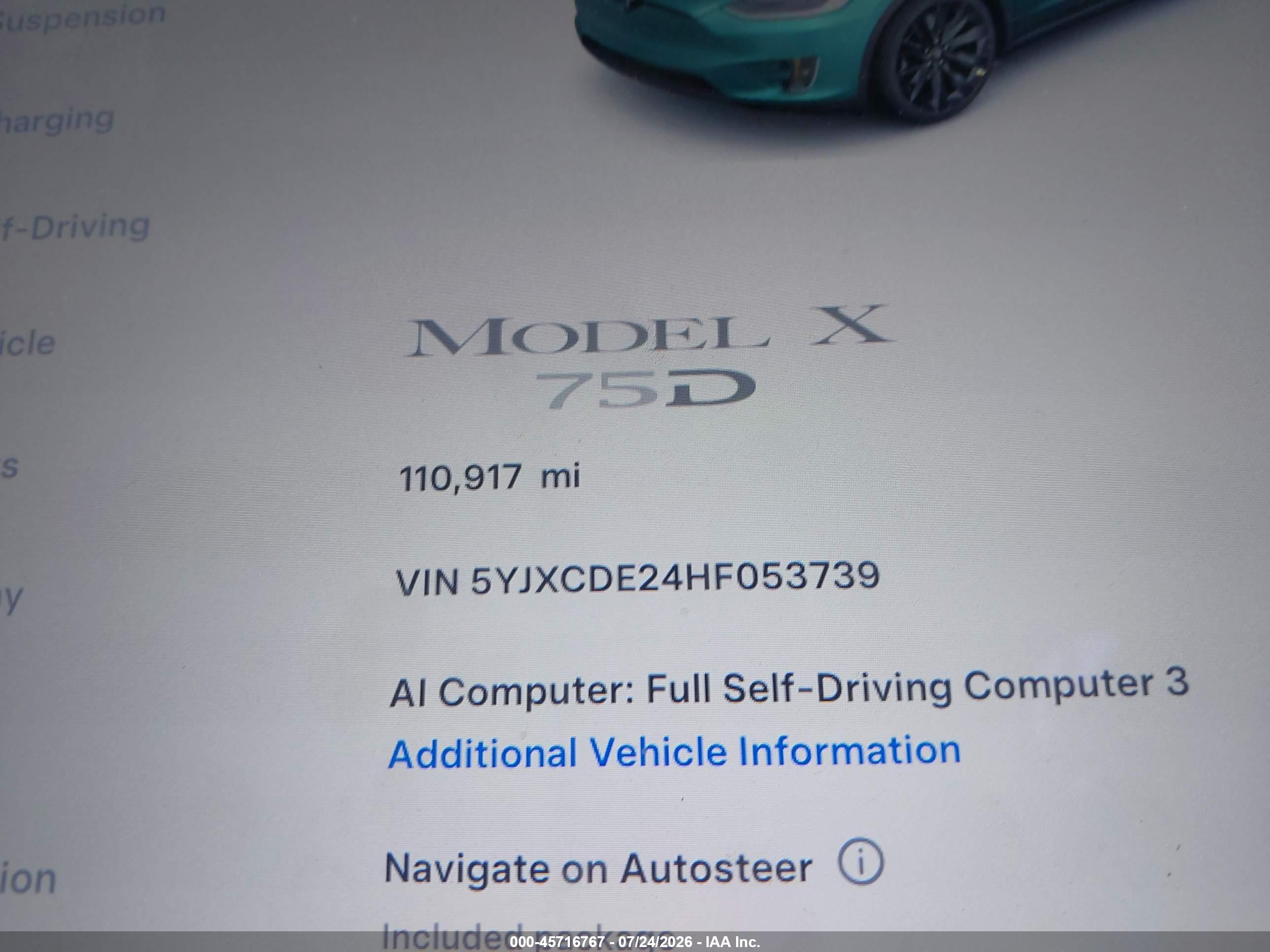 2017 TESLA MODEL X 100D/75D/90D